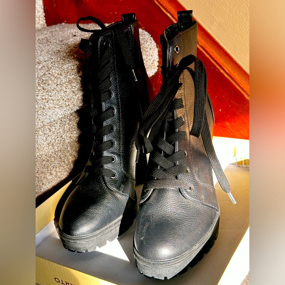 Women’s black leather ankle high boot